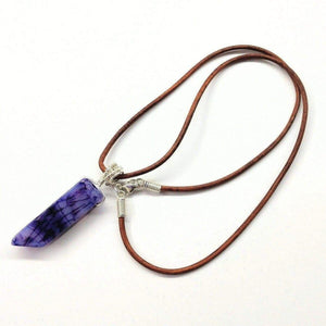 Alexa Martha Designs Necklace Default Title / Purple Alexa Martha Designs Silver Wrapped Purple Dyed Crackle Agate Point Leather Necklace