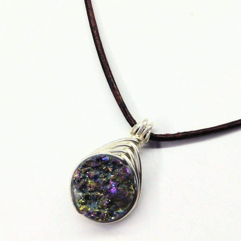 Alexa Martha Designs Necklace Default Title / Rainbow Alexa Martha Designs Rainbow Druzy Agate Silver Wire Wrap Herringbone Necklace