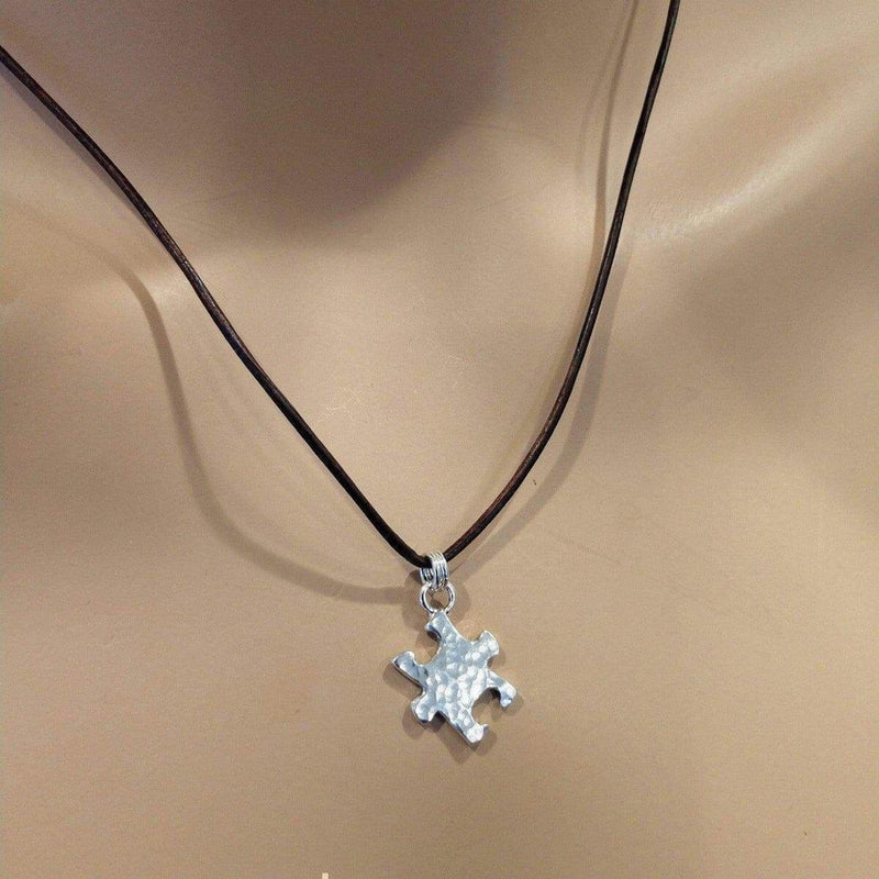 Alexa Martha Designs Necklace Default Title / Silver Alexa Martha Designs Sterling Silver Autism Awareness Puzzle Piece Leather Necklace