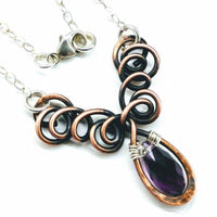 Alexa Martha Designs Necklace Default Title / Silver/Copper/Purple Alexa Martha Designs Sterling Silver and Copper Wire Sculpted Amethyst Crystal Drop Necklace