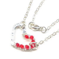 Alexa Martha Designs Necklace Default Title / Silver/Red Alexa Martha Designs Silver Red Crystal Hammered Heart Necklace