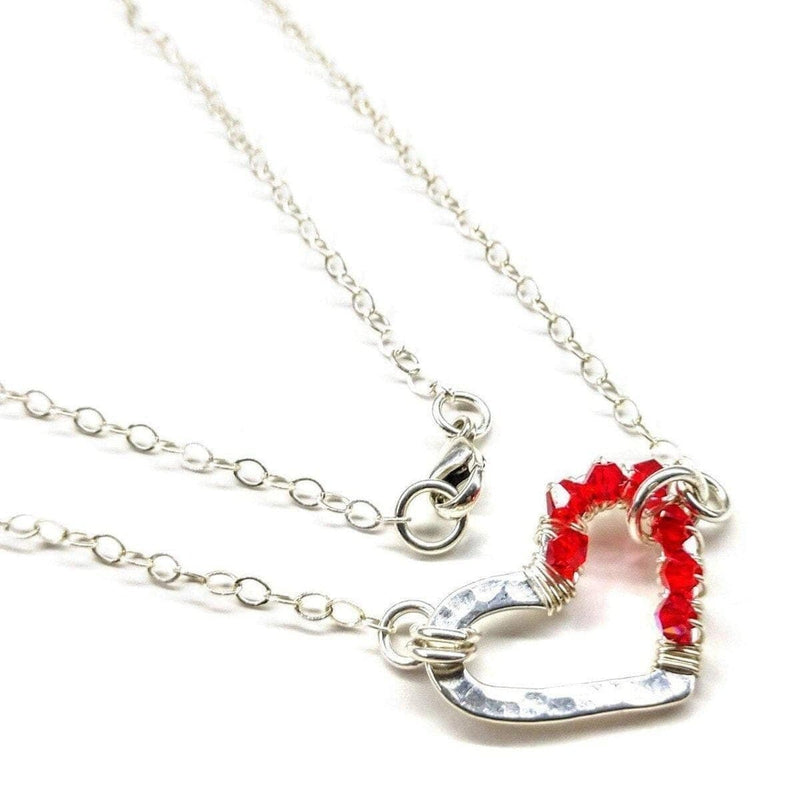 Alexa Martha Designs Necklace Default Title / Silver/Red Alexa Martha Designs Silver Red Crystal Hammered Heart Necklace