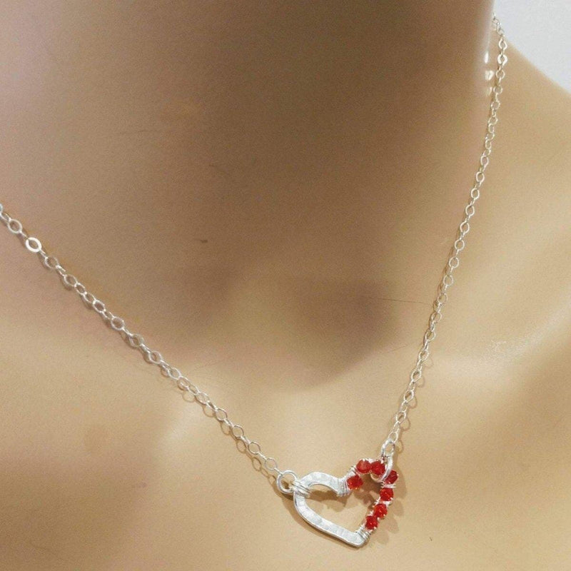 Alexa Martha Designs Necklace Default Title / Silver/Red Alexa Martha Designs Silver Red Crystal Hammered Heart Necklace