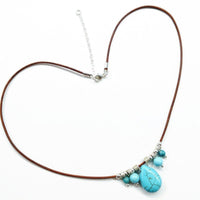 Alexa Martha Designs Necklace Default Title / Turquoise Alexa Martha Designs Silver Turquoise Drop Bead Charm Leather Necklace