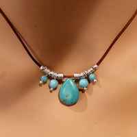 Alexa Martha Designs Necklace Default Title / Turquoise Alexa Martha Designs Silver Turquoise Drop Bead Charm Leather Necklace