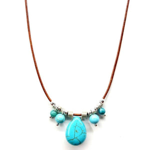 Alexa Martha Designs Necklace Default Title / Turquoise Alexa Martha Designs Silver Turquoise Drop Bead Charm Leather Necklace