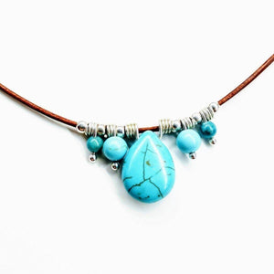 Alexa Martha Designs Necklace Default Title / Turquoise Alexa Martha Designs Silver Turquoise Drop Bead Charm Leather Necklace