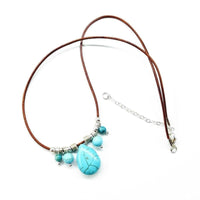 Alexa Martha Designs Necklace Default Title / Turquoise Alexa Martha Designs Silver Turquoise Drop Bead Charm Leather Necklace