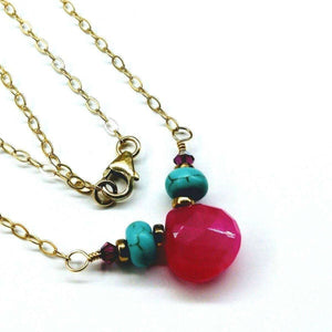 Alexa Martha Designs Necklace Default Title / Turquoise/Pink Alexa Martha Designs Gold Filled Turquoise and Pink Gemstone Drop Necklace