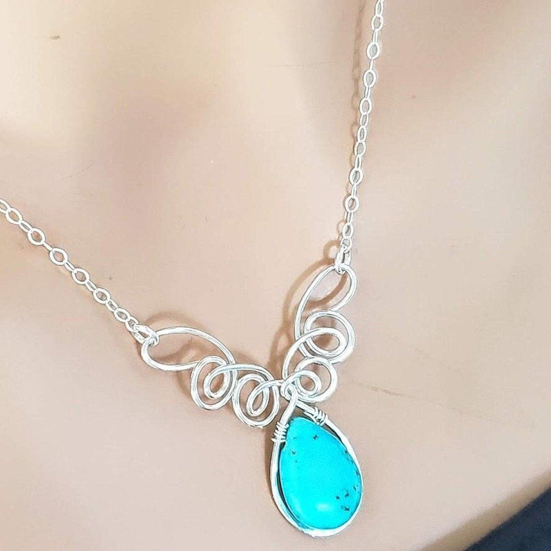 Alexa Martha Designs Necklace Default Title / Turquoise/Silver Alexa Martha Designs As Seen On TV Turquoise Drop Sterling Silver Wire Wrapped Necklace