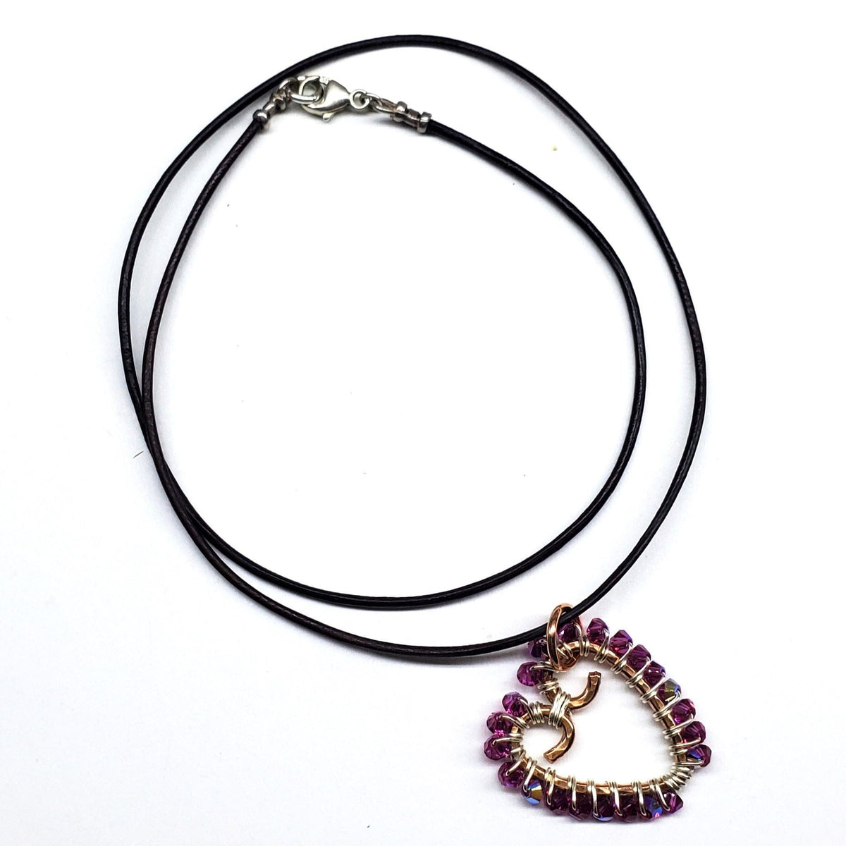 Alexa Martha Designs Necklace Fuchsia Wire Wrapped Open Heart Crystal Necklace