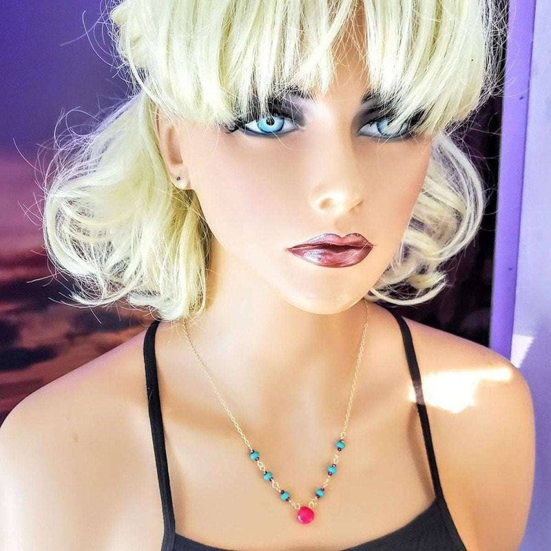Alexa Martha Designs Necklace Gold Filled Pink Chalcedony Turquoise Gemstone Drop Necklace