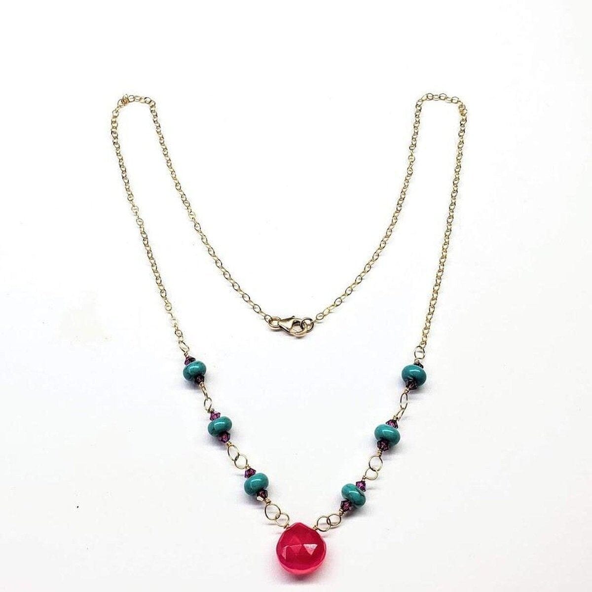Alexa Martha Designs Necklace Gold Filled Pink Chalcedony Turquoise Gemstone Drop Necklace