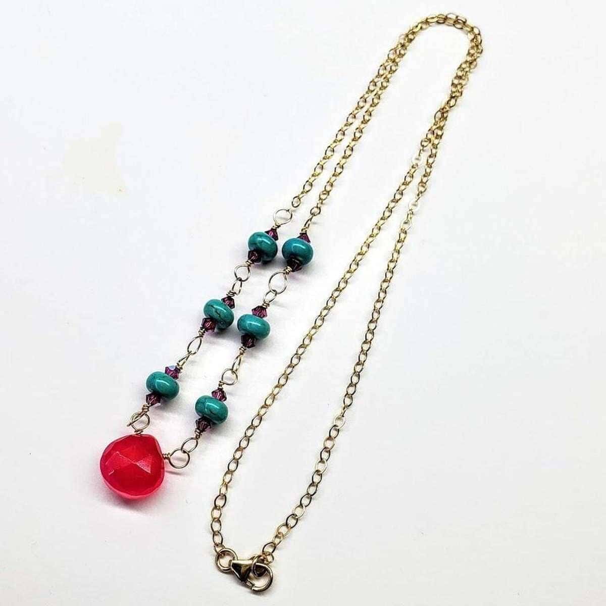 Alexa Martha Designs Necklace Gold Filled Pink Chalcedony Turquoise Gemstone Drop Necklace