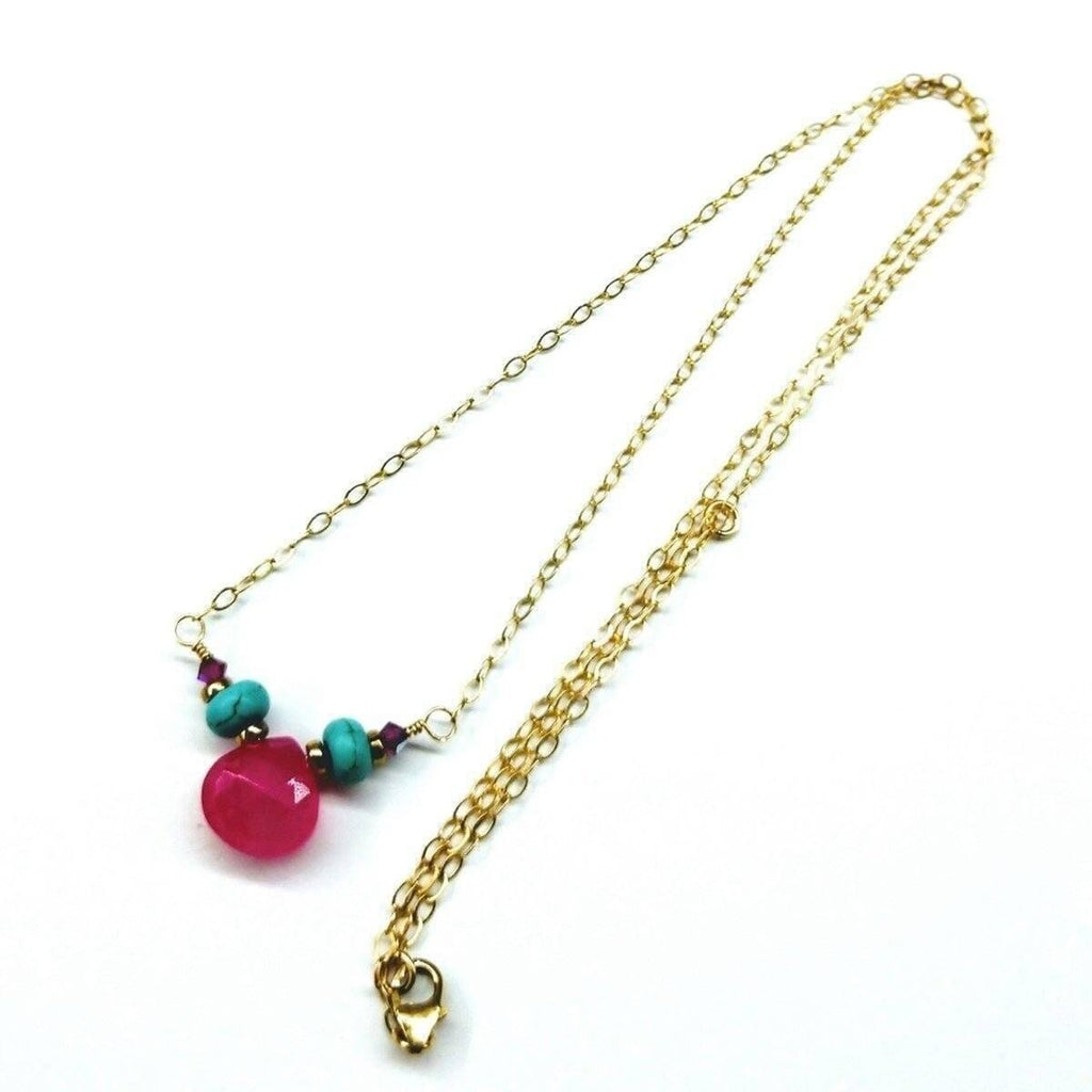 Alexa Martha Designs Necklace Gold Filled Turquoise and Pink Gemstone Drop Necklace