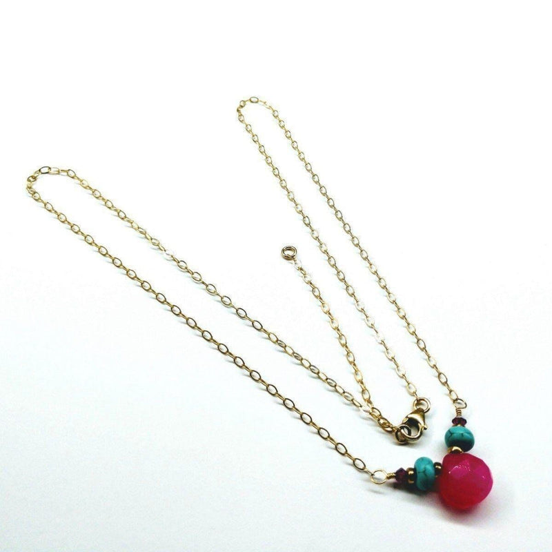 Alexa Martha Designs Necklace Gold Filled Turquoise and Pink Gemstone Drop Necklace