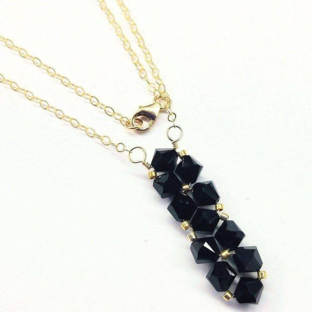Alexa Martha Designs Necklace Gold Wire Bead-Woven Rock Candy Crystal Bar Necklace