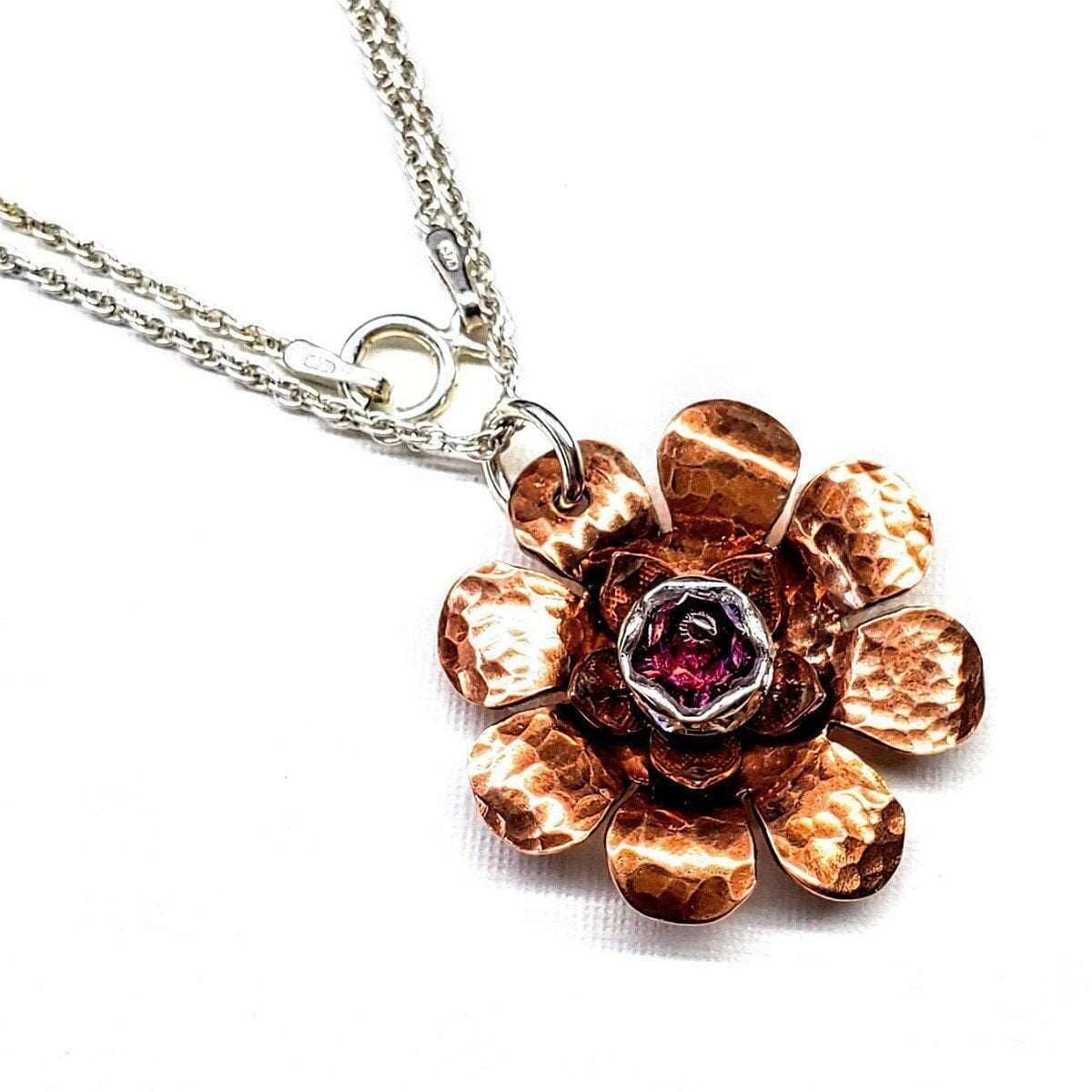 Alexa Martha Designs Necklace Hot Pink Copper Crystal Flower Blossom Spinner Necklace