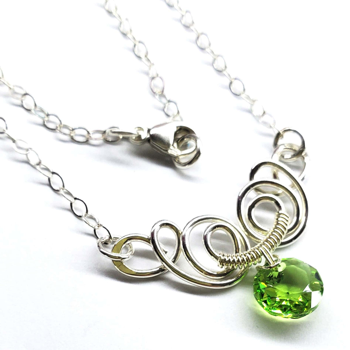 Alexa Martha Designs Necklace Light Green Silver Wire Sculpted Round Aqua Crystal Pendant Necklace