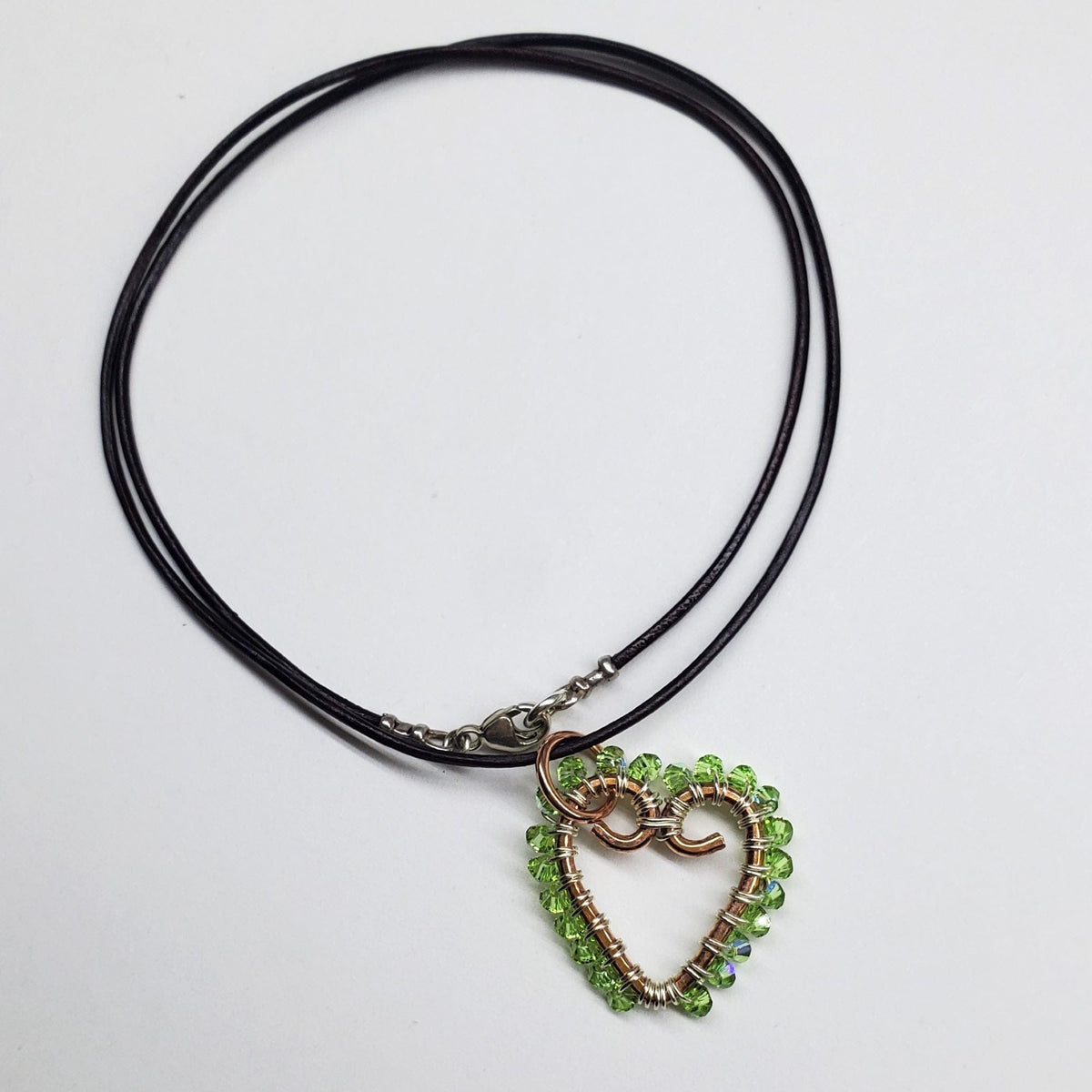 Alexa Martha Designs Necklace Light Green Wire Wrapped Open Heart Crystal Necklace