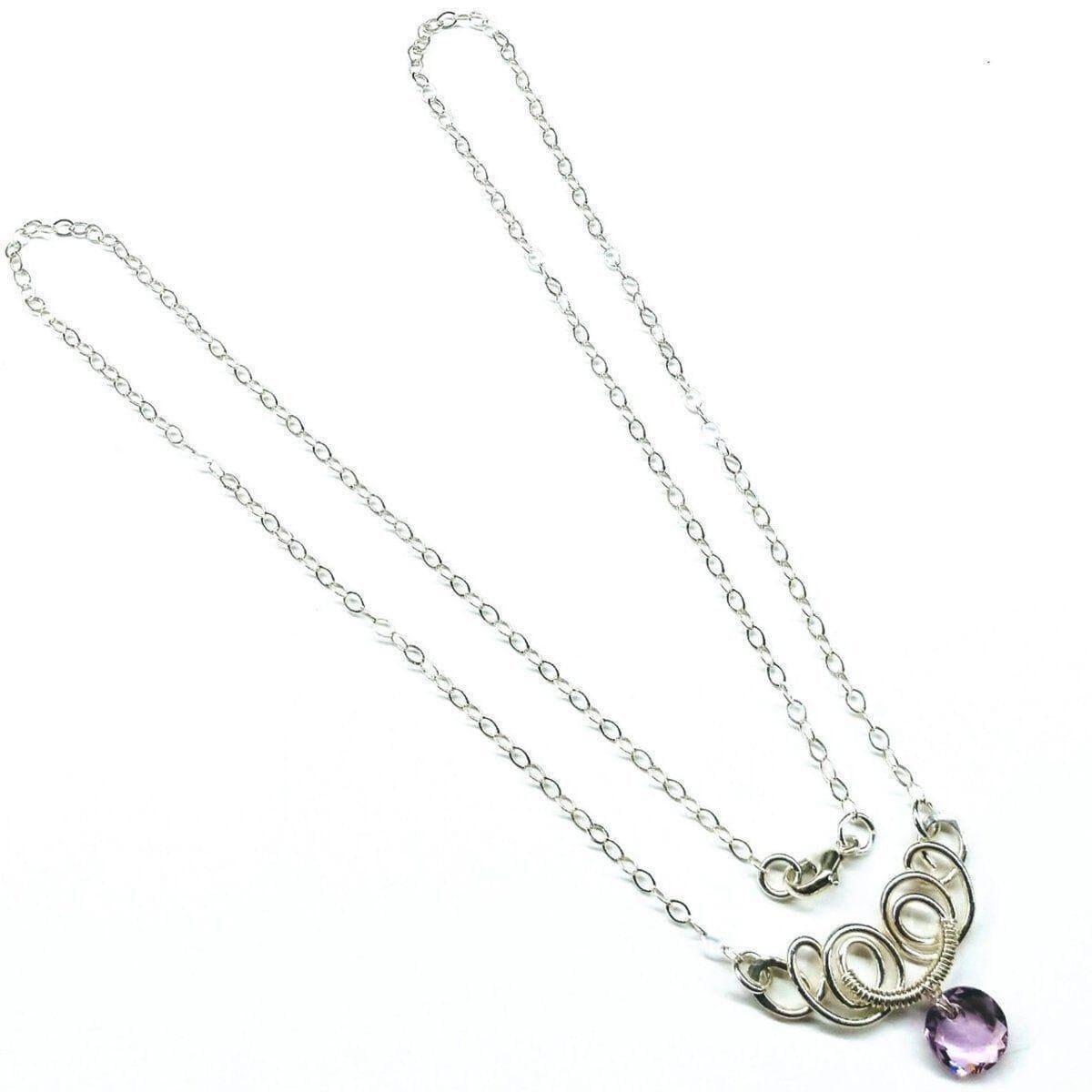 Alexa Martha Designs Necklace Light Purple Silver Wire Sculpted Round Aqua Crystal Pendant Necklace