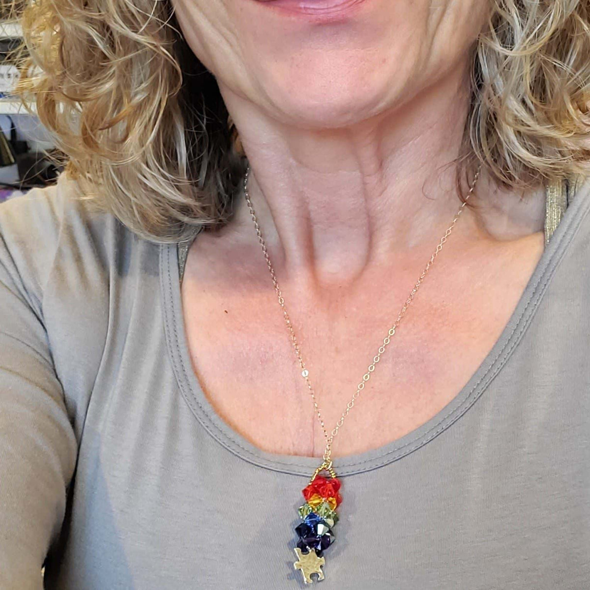 Alexa Martha Designs Necklace Pillar of Rainbow Crystals  Necklace for Autism Awareness