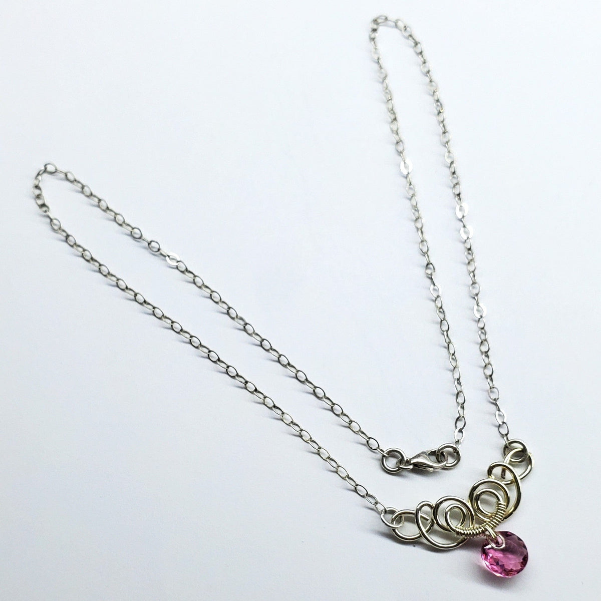 Alexa Martha Designs Necklace Rose Silver Wire Sculpted Round Aqua Crystal Pendant Necklace