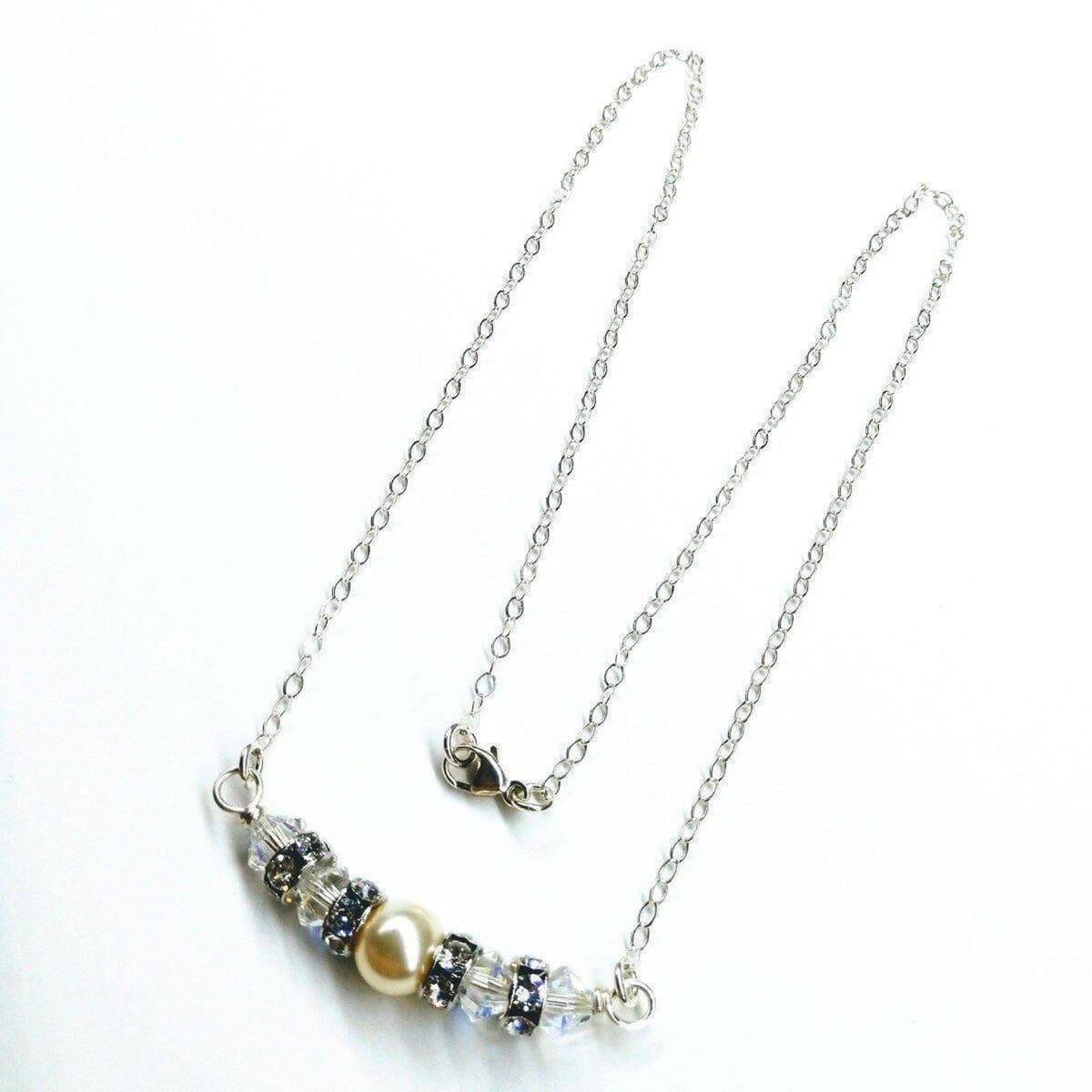 Alexa Martha Designs Necklace Silver Swarovski Crystal Pearl Bar Bridal Necklace