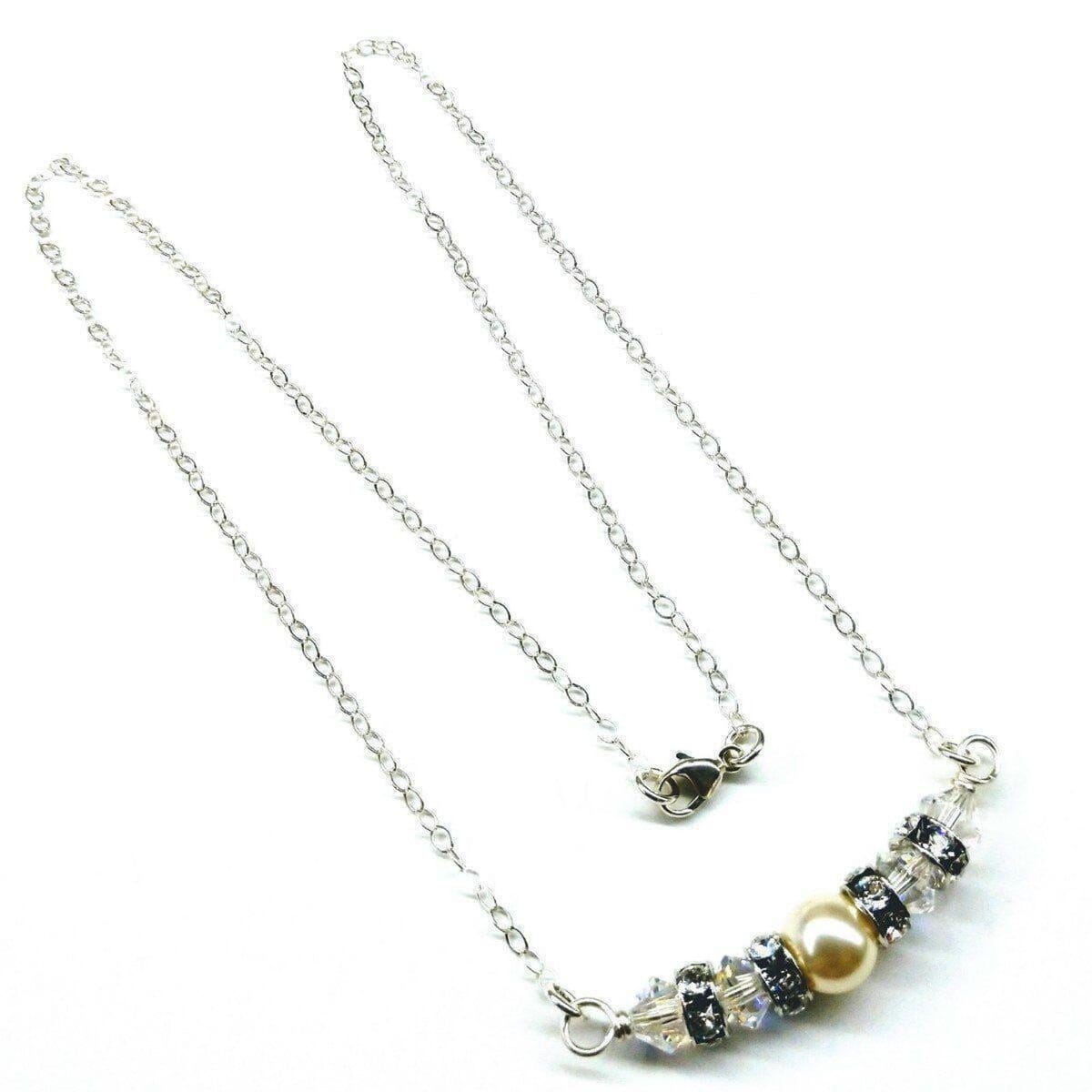 Alexa Martha Designs Necklace Silver Swarovski Crystal Pearl Bar Bridal Necklace