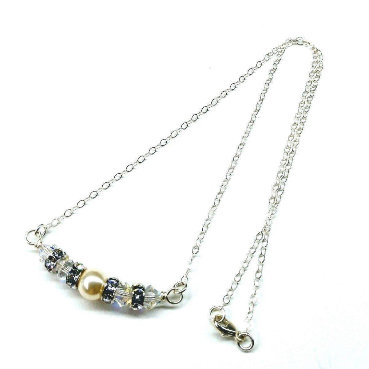 Alexa Martha Designs Necklace Silver Swarovski Crystal Pearl Bar Bridal Necklace