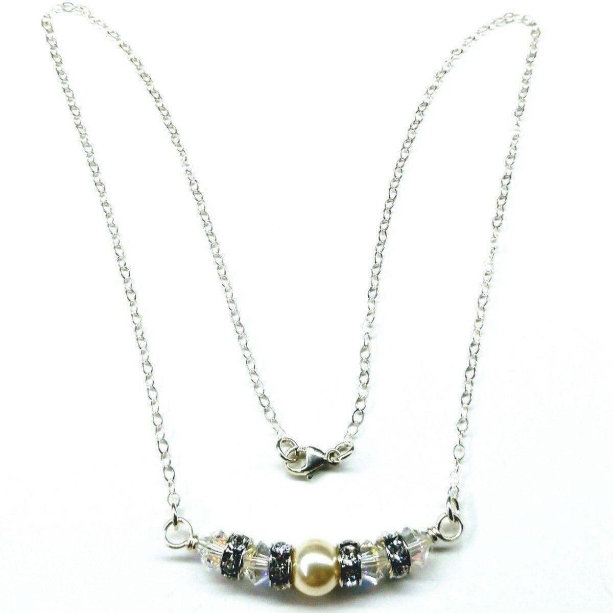 Alexa Martha Designs Necklace Silver Swarovski Crystal Pearl Bar Bridal Necklace