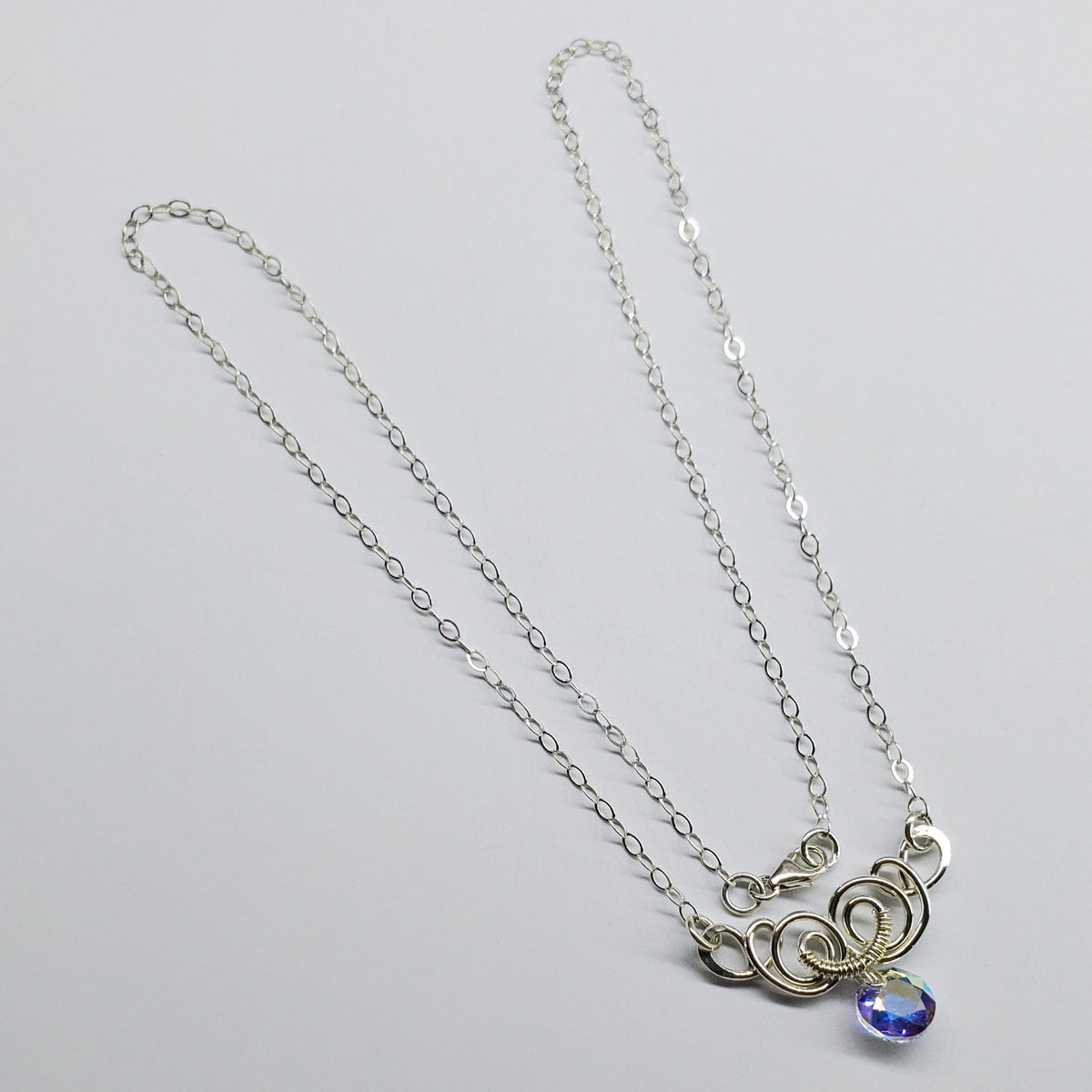 Alexa Martha Designs Necklace Silver Wire Sculpted Round Aqua Crystal Pendant Necklace