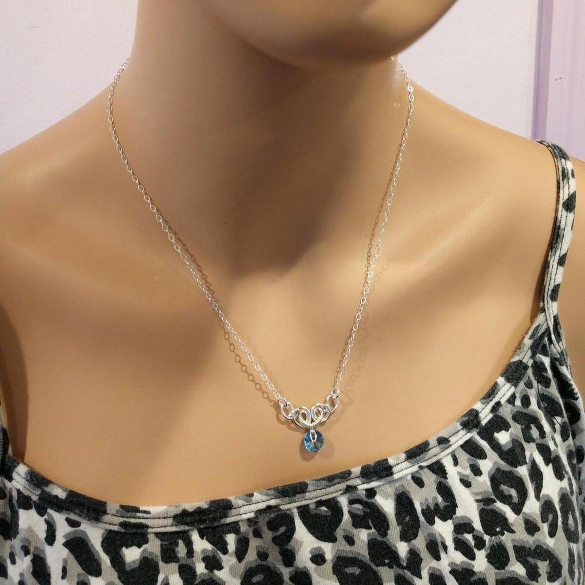 Alexa Martha Designs Necklace Silver Wire Sculpted Round Aqua Crystal Pendant Necklace