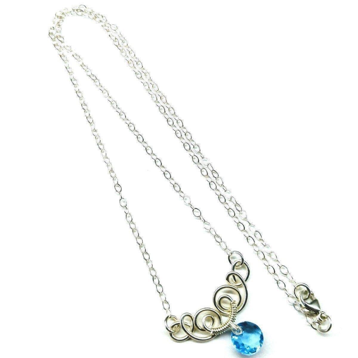 Alexa Martha Designs Necklace Silver Wire Sculpted Round Aqua Crystal Pendant Necklace