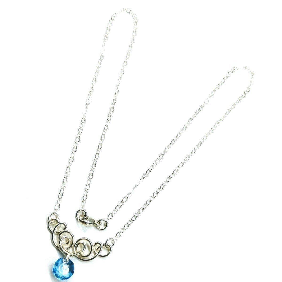 Alexa Martha Designs Necklace Silver Wire Sculpted Round Aqua Crystal Pendant Necklace