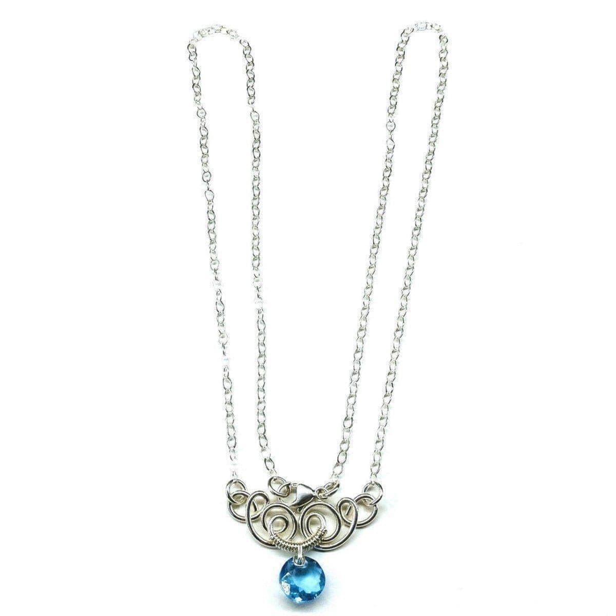 Alexa Martha Designs Necklace Silver Wire Sculpted Round Aqua Crystal Pendant Necklace