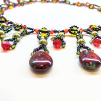 Alexa Martha Designs Necklace Sparkly Beaded Red and Green Waterfall Statement Necklace