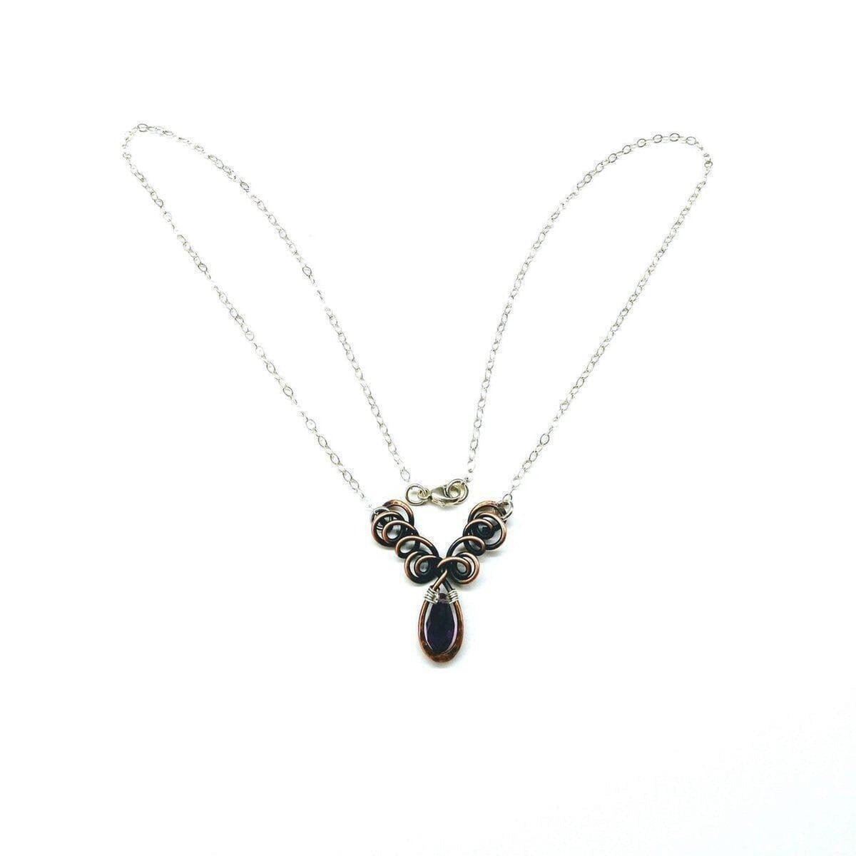 Alexa Martha Designs Necklace Sterling Silver and Copper Wire Sculpted Amethyst Crystal Drop Necklace