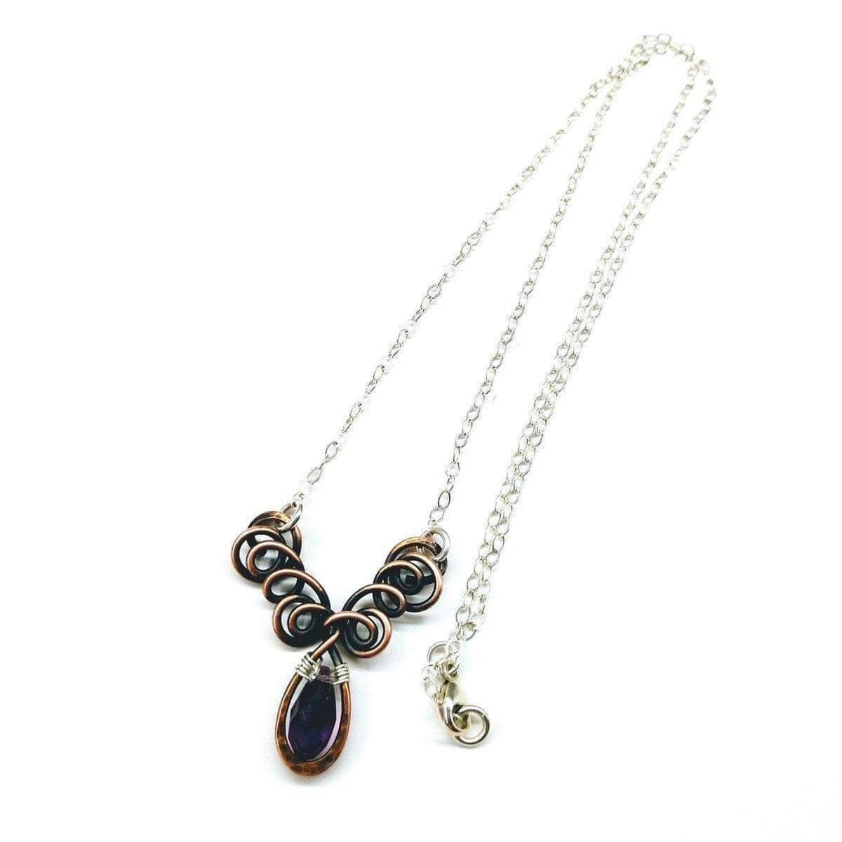 Alexa Martha Designs Necklace Sterling Silver and Copper Wire Sculpted Amethyst Crystal Drop Necklace