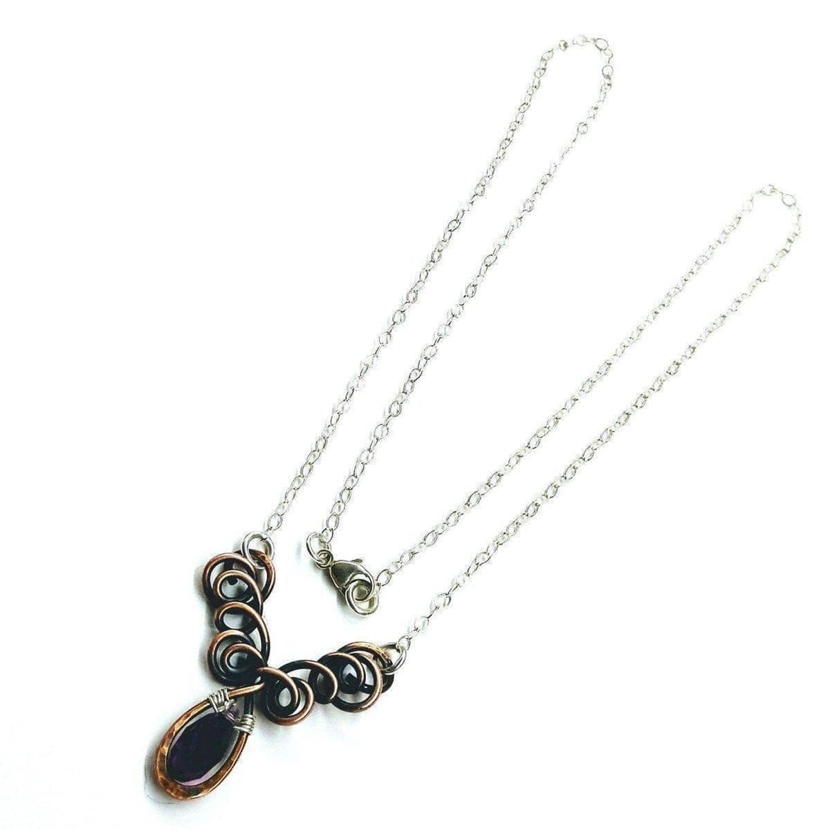 Alexa Martha Designs Necklace Sterling Silver and Copper Wire Sculpted Amethyst Crystal Drop Necklace