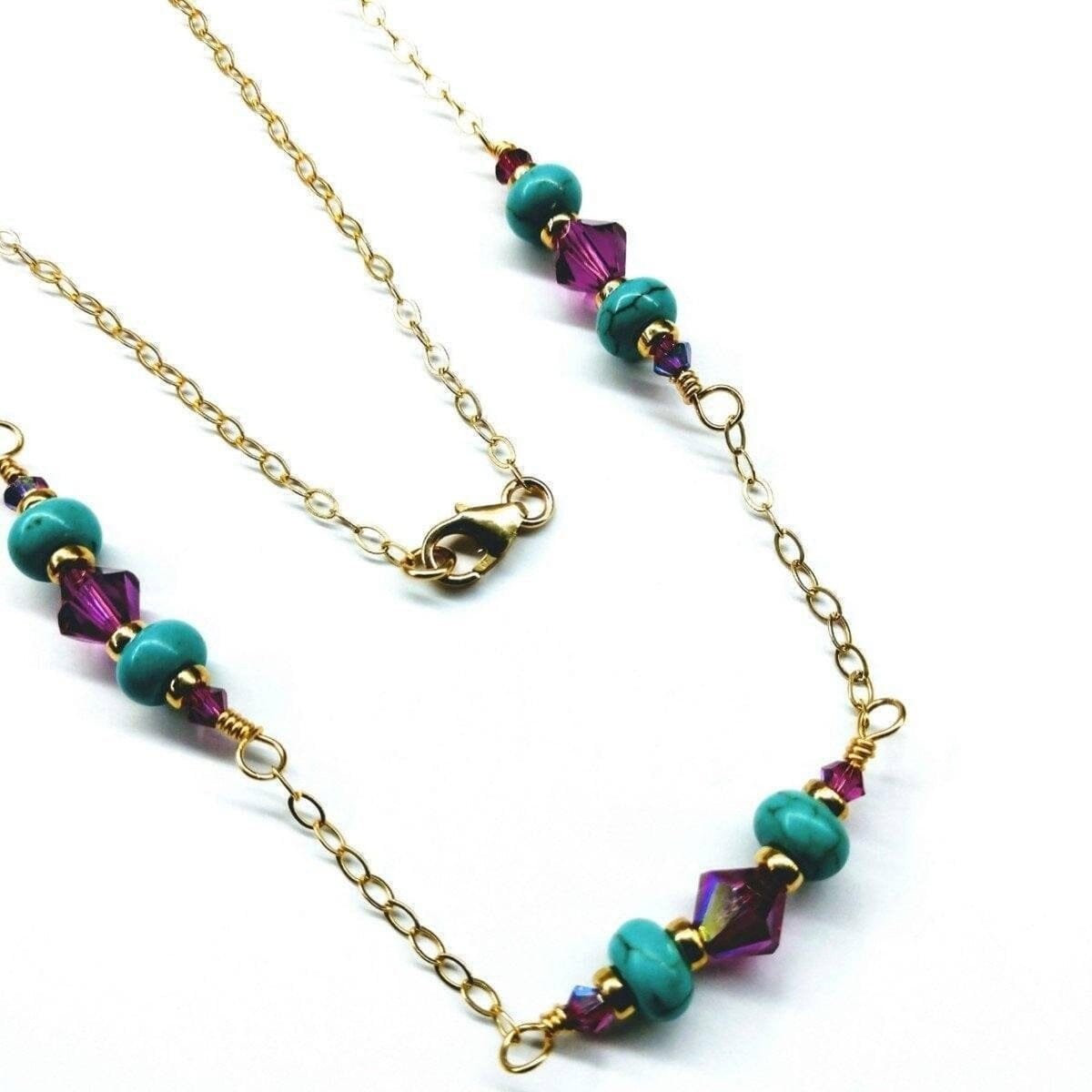Alexa Martha Designs Necklace Super Dainty Wire Wrapped Gold Filled Pink Turquoise Gemstone Necklace
