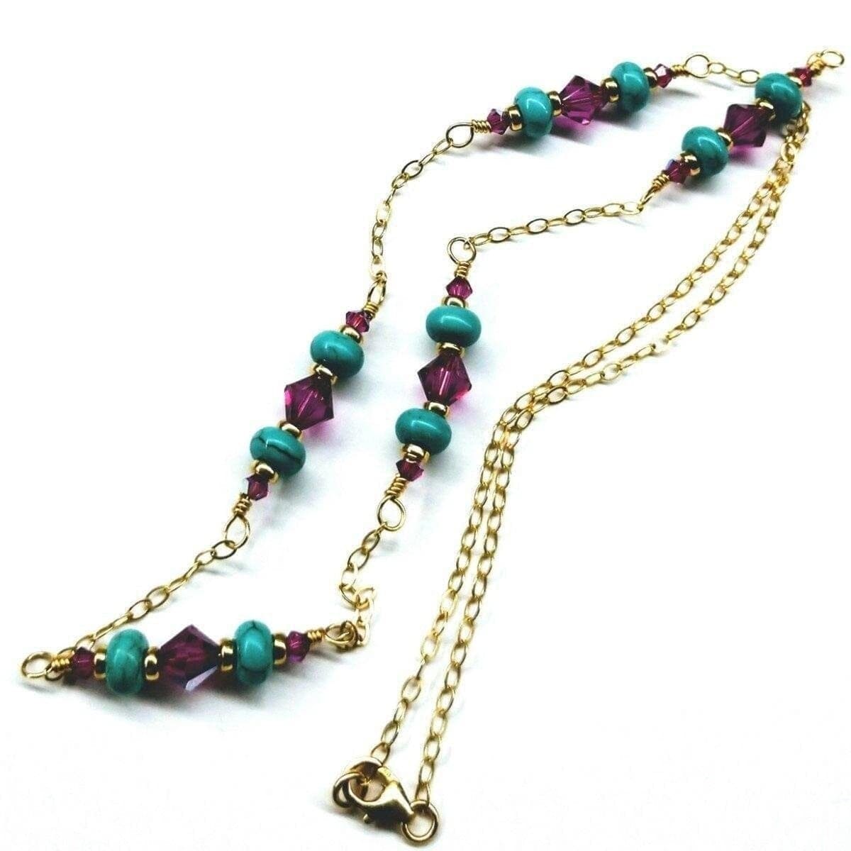 Alexa Martha Designs Necklace Super Dainty Wire Wrapped Gold Filled Pink Turquoise Gemstone Necklace