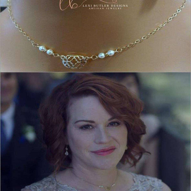 Alexa Martha Designs Necklaces As Seen on Molly Ringwald 14 K Gold Filled Filigree Pearl Choker Necklace