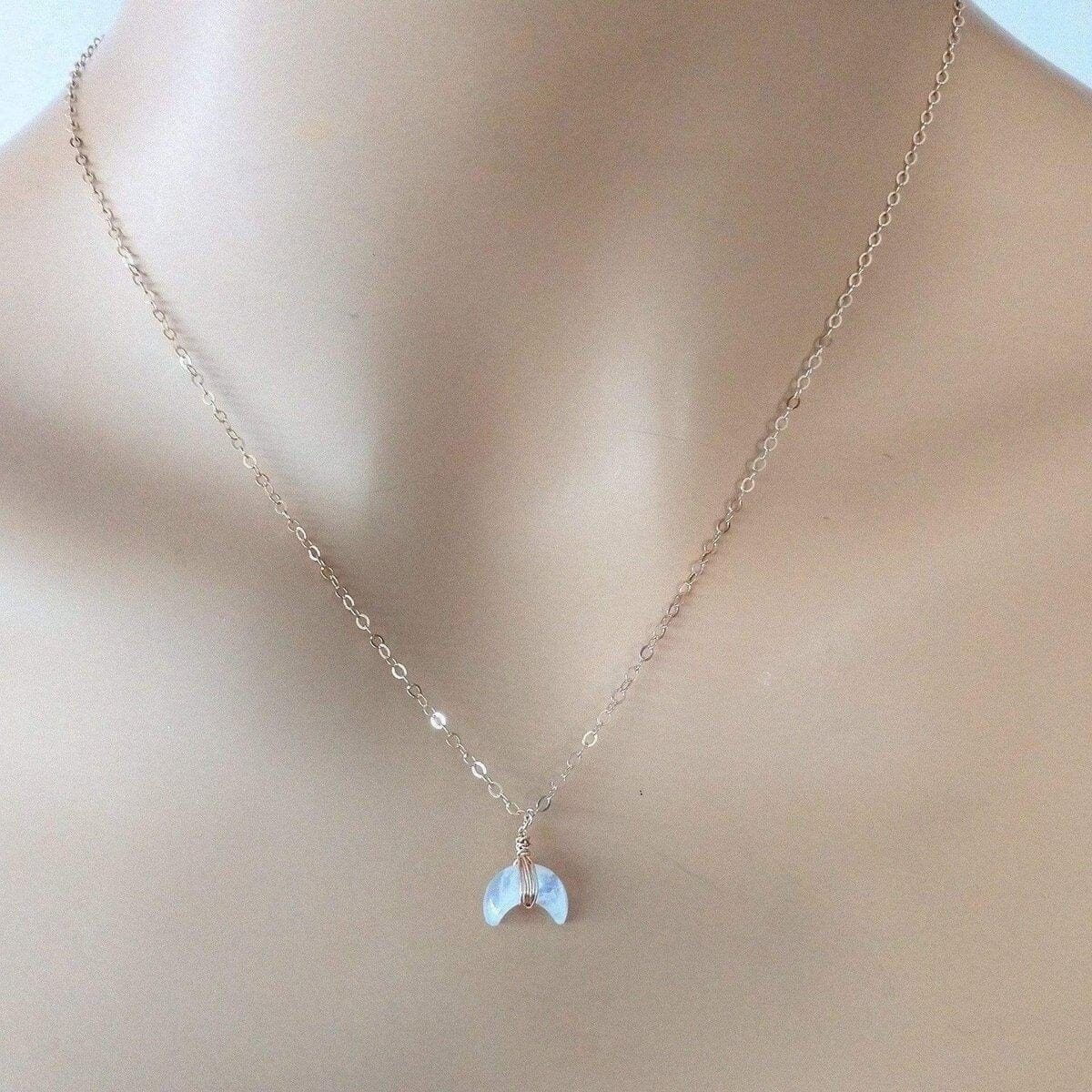 Alexa Martha Designs Necklaces Rose Gold Wire Wrapped Crescent Moonstone Necklace