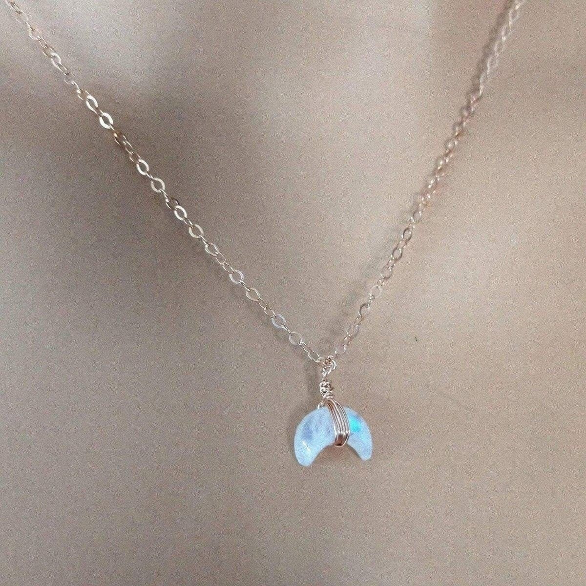 Alexa Martha Designs Necklaces Rose Gold Wire Wrapped Crescent Moonstone Necklace