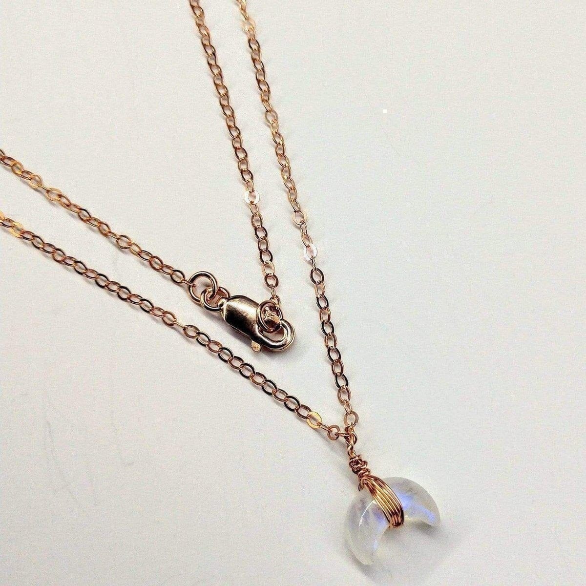 Alexa Martha Designs Necklaces Rose Gold Wire Wrapped Crescent Moonstone Necklace
