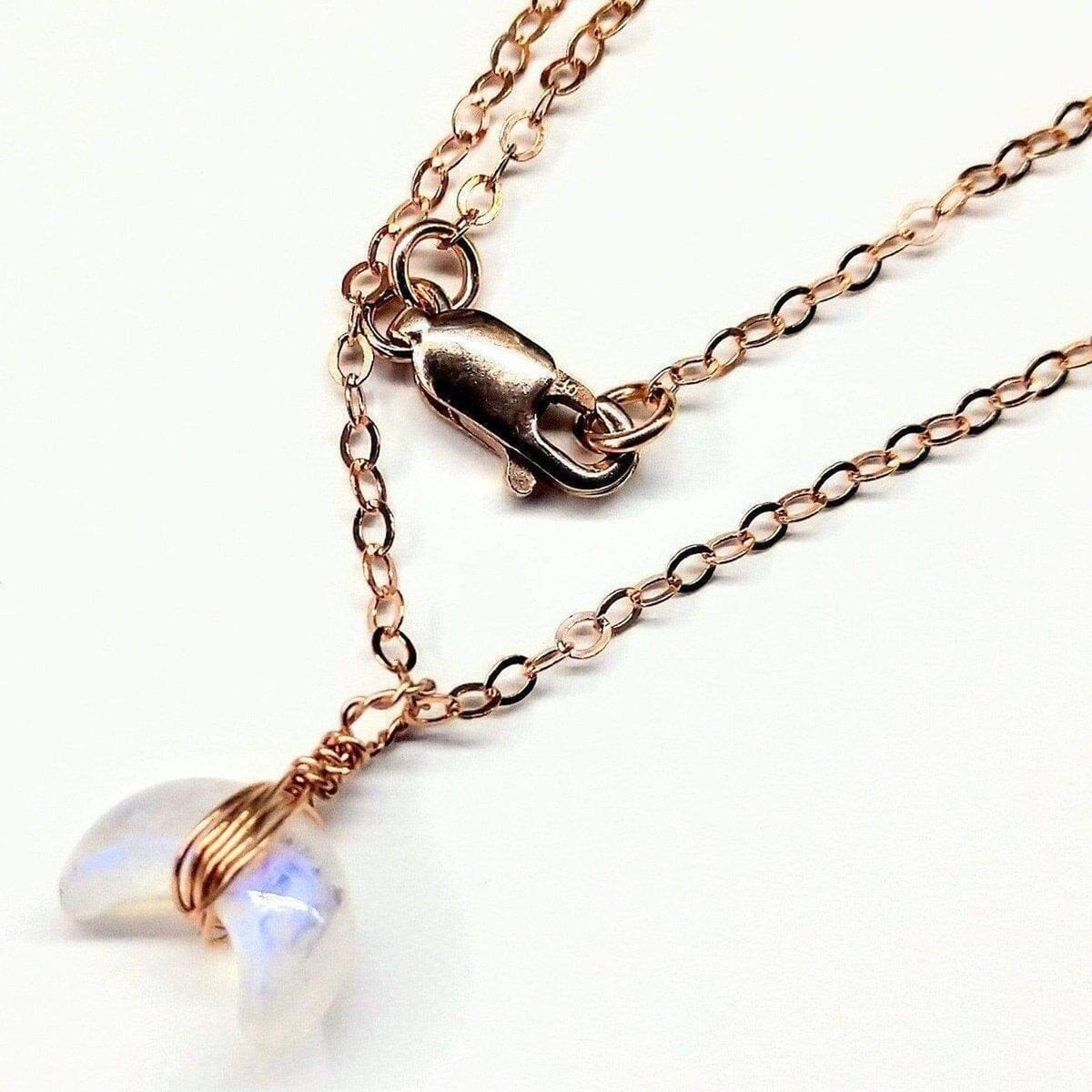 Alexa Martha Designs Necklaces Rose Gold Wire Wrapped Crescent Moonstone Necklace
