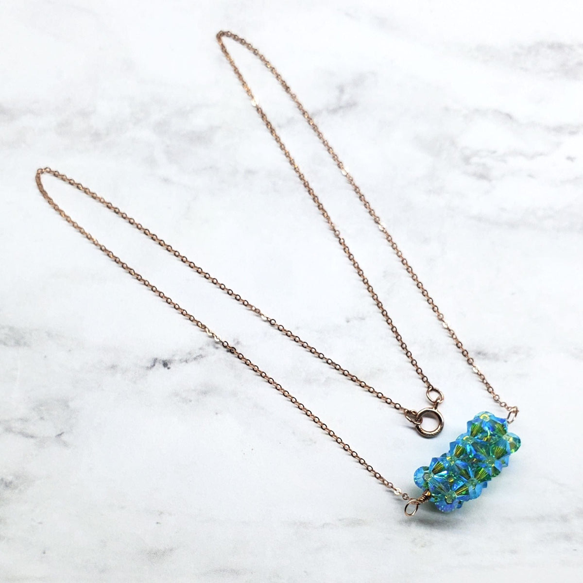 Alexa Martha Designs Necklaces Super Sparkly Light Turquoise ABx2 14K Rose Gold Filled Super Sparkly Pastel Crystal Barrel Necklaces
