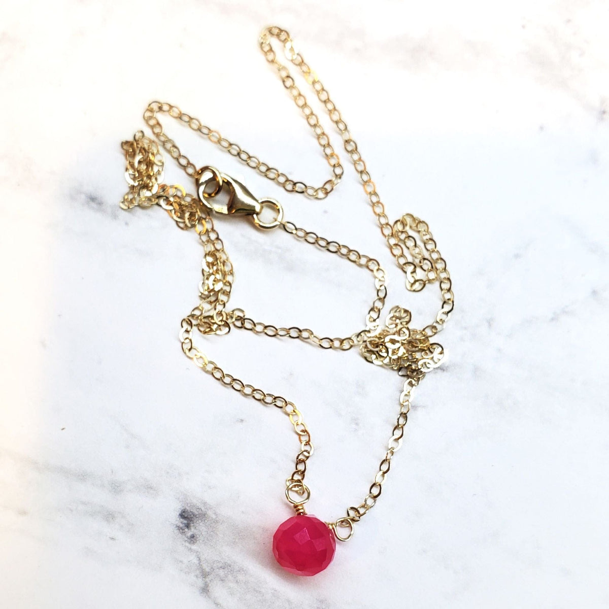 Alexa Martha Designs Necklaces Tiny Hot Pink Chalcedony Gold Filled Necklace