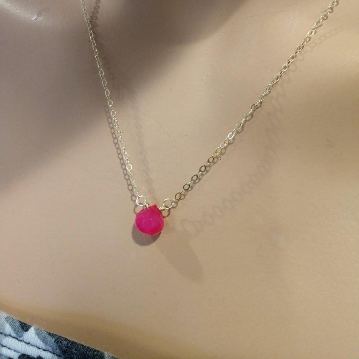 Alexa Martha Designs Necklaces Tiny Hot Pink Chalcedony Gold Filled Necklace